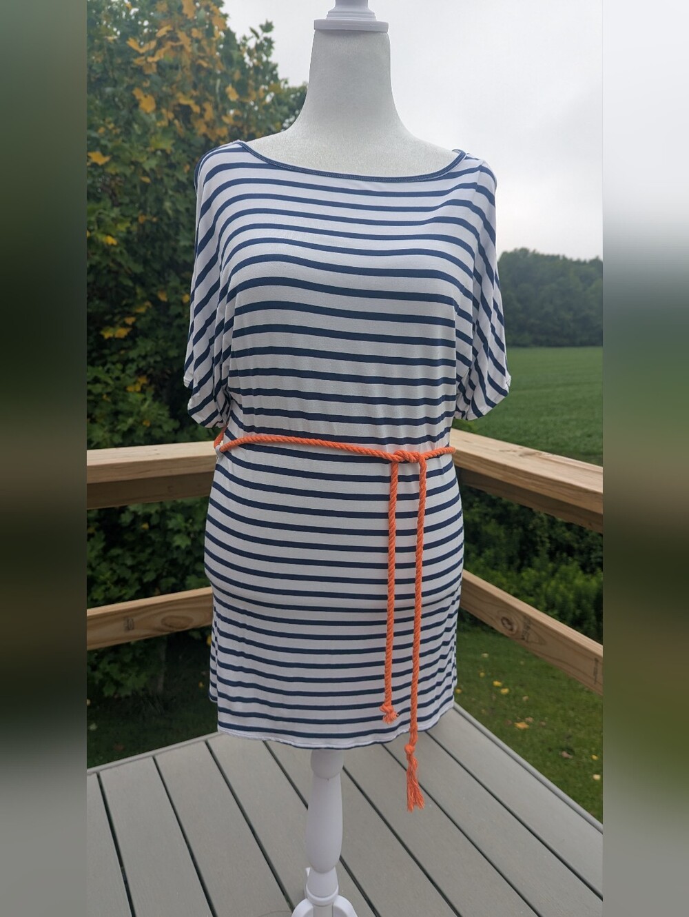 Cabana Life Women's Small Tunic Swim CoverUp UPF Protection Navy stripe